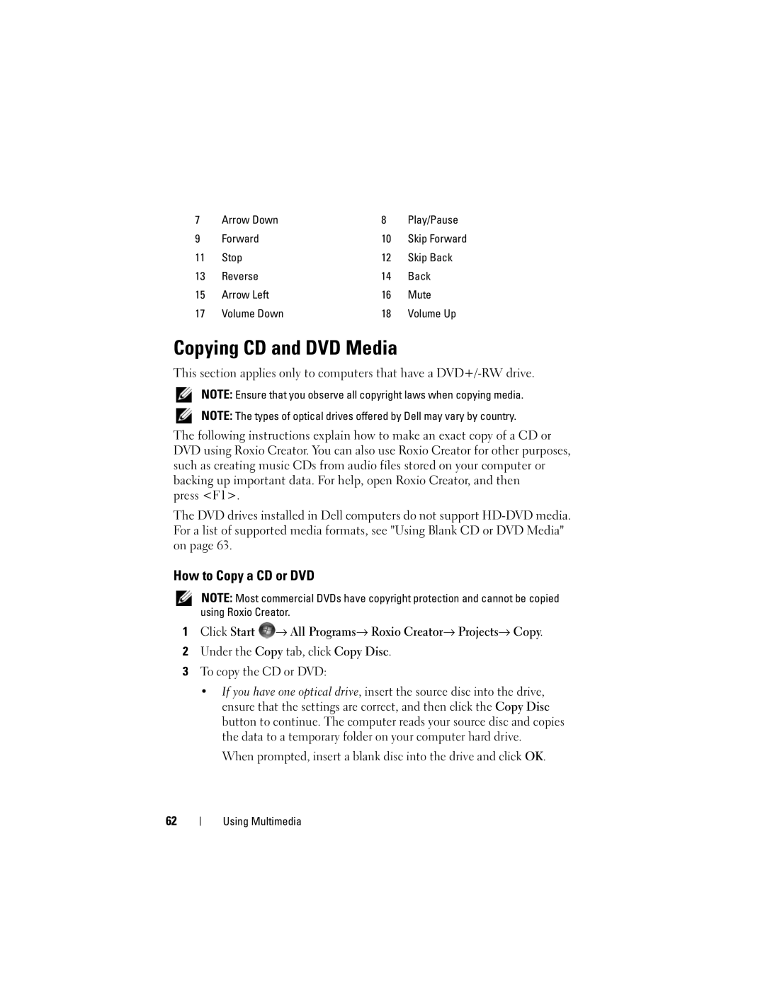 Dell 1700 manual Copying CD and DVD Media, How to Copy a CD or DVD 