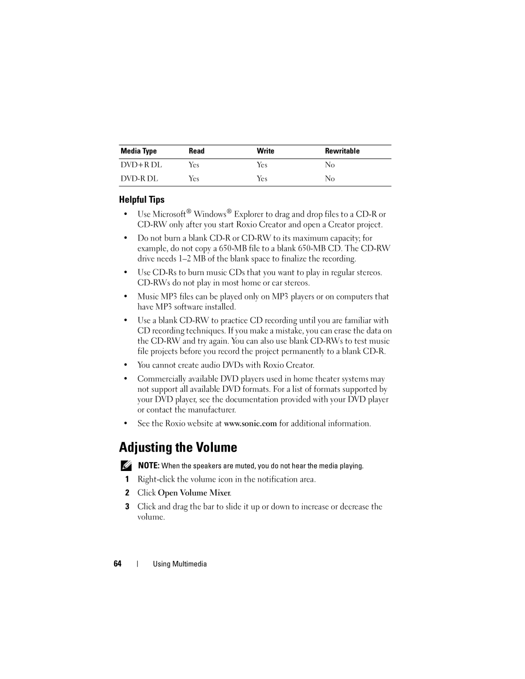 Dell 1700 manual Adjusting the Volume, Helpful Tips 