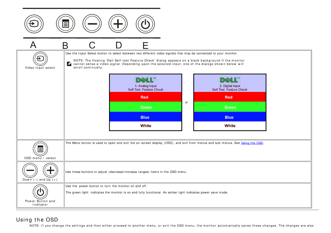 Dell 1707FP appendix Using the OSD, Video input select Scroll continually 