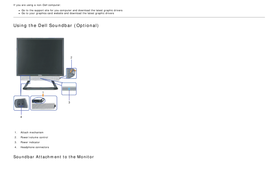 Dell 1707FP appendix Using the Dell Soundbar Optional, If you are using a non-Dell computer 