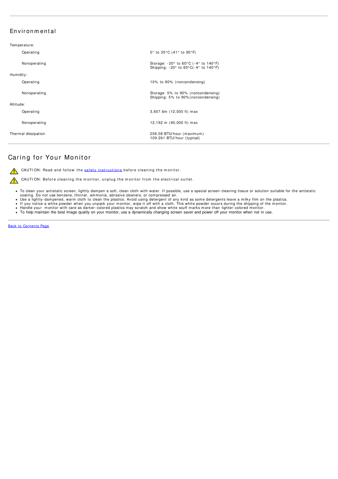 Dell 1707FP appendix Caring for Your Monitor 