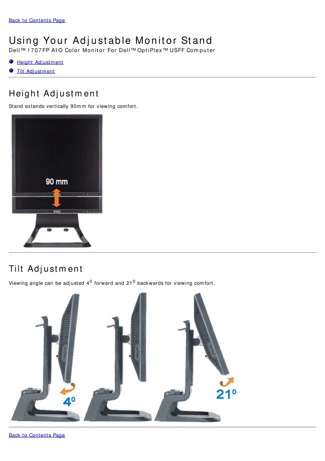 Dell 1707FP appendix Using Your Adjustable Monitor Stand 