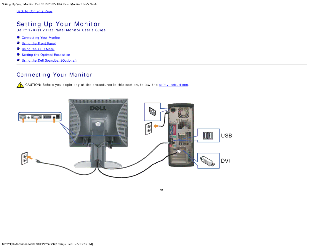 Dell 1707FPV appendix Setting Up Your Monitor, Connecting Your Monitor 