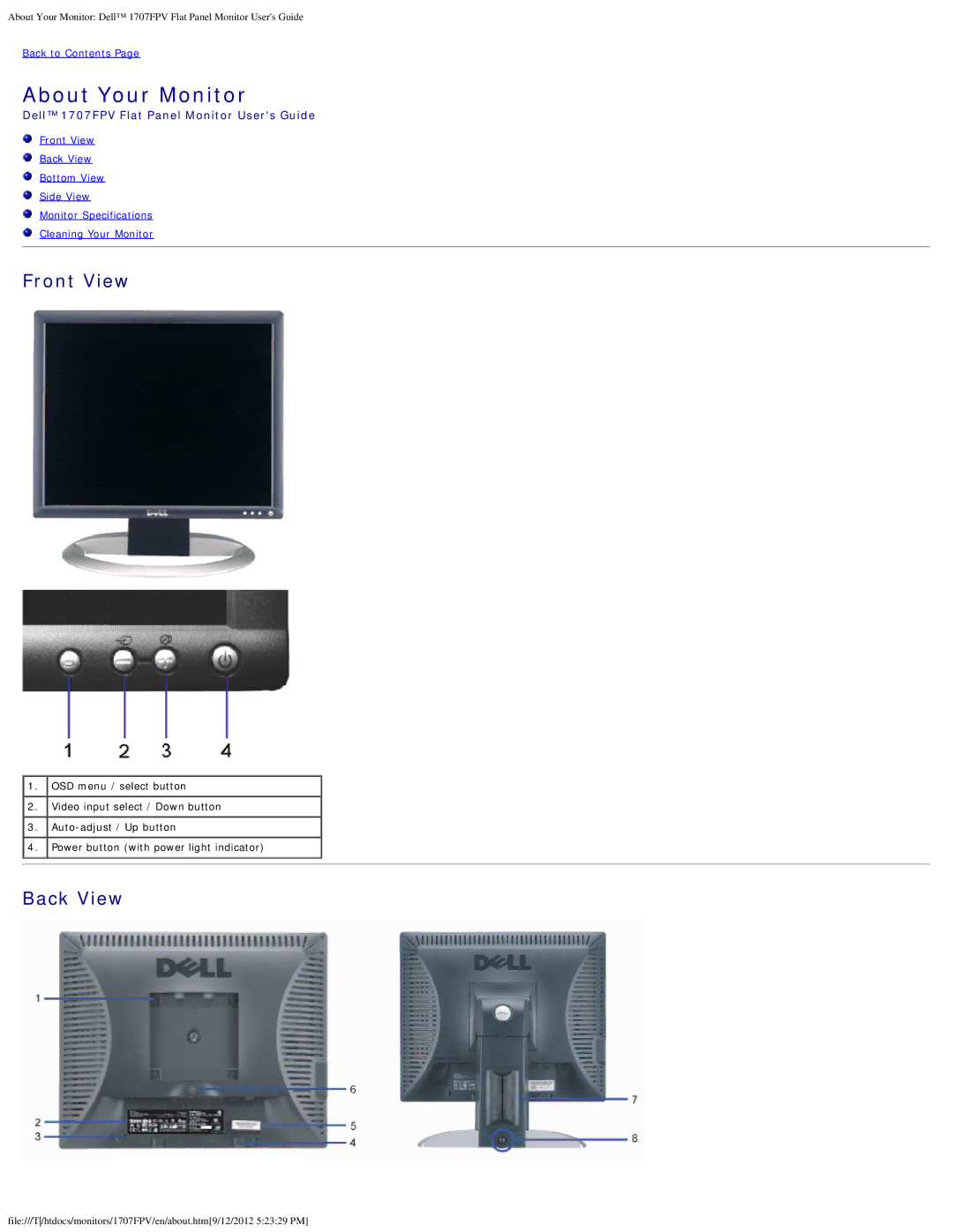 Dell 1707FPV appendix About Your Monitor, Front View 