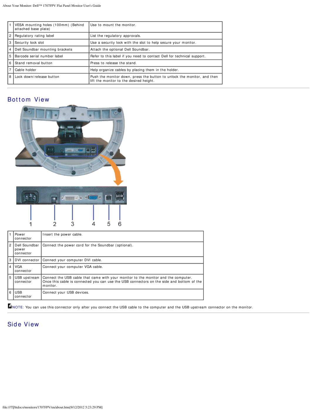 Dell 1707FPV appendix Bottom View 