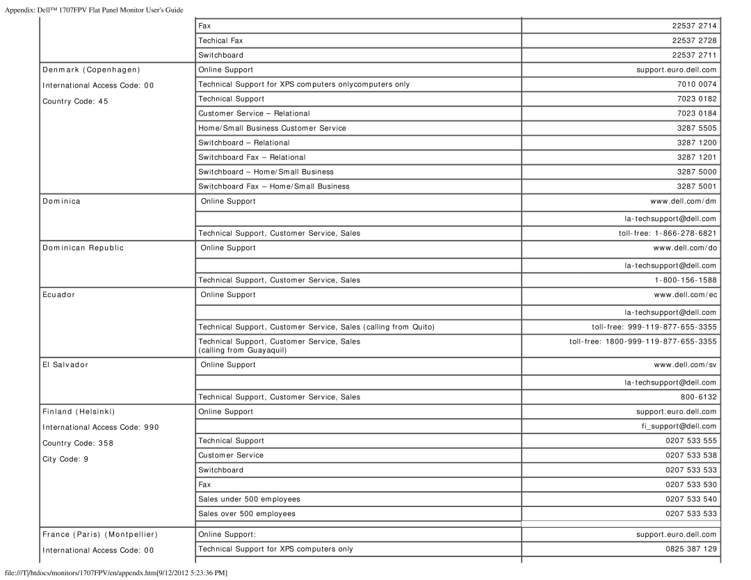 Dell 1707FPV appendix Denmark Copenhagen, France Paris Montpellier 