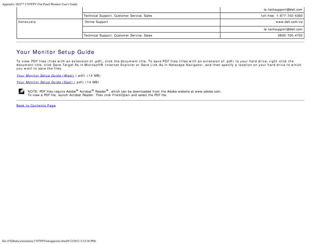 Dell 1707FPV appendix Your Monitor Setup Guide, Venezuela 