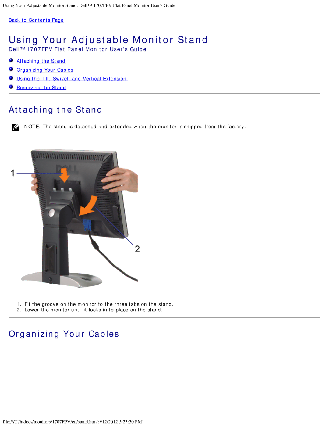 Dell 1707FPV appendix Using Your Adjustable Monitor Stand 