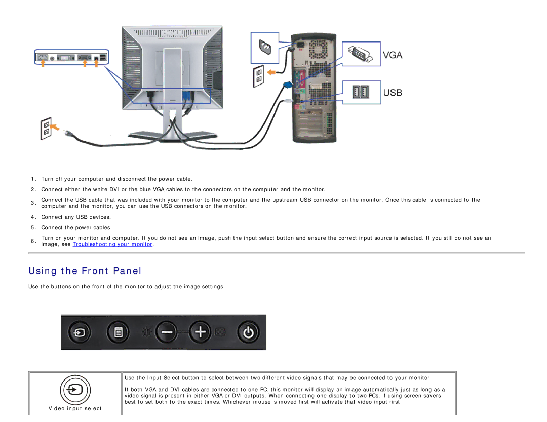 Dell 1708FP appendix Using the Front Panel, Video input select 