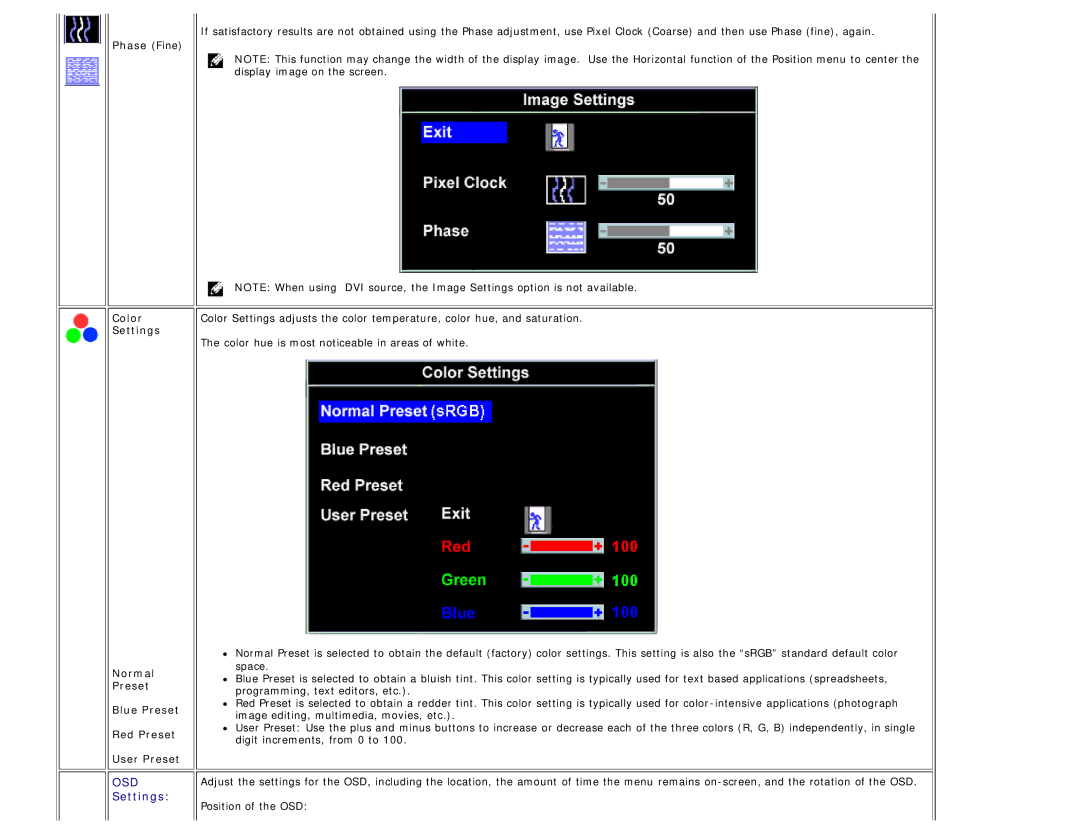 Dell 1708FP appendix OSD Settings 