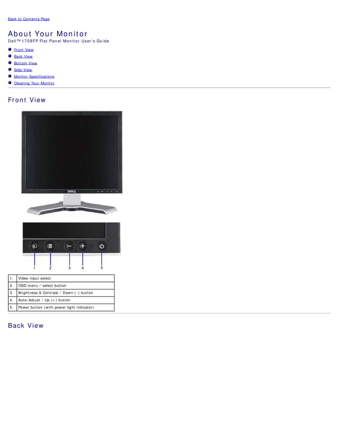 Dell 1708FP appendix About Your Monitor, Front View 