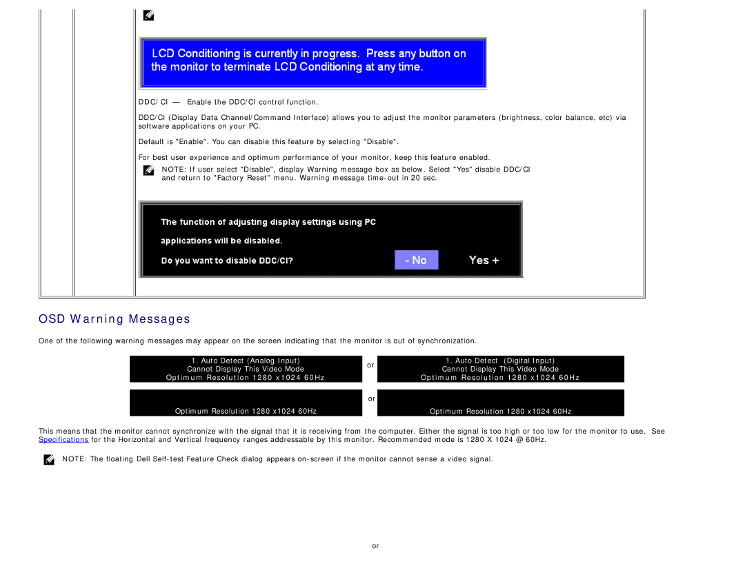 Dell 1708FP appendix OSD Warning Messages 