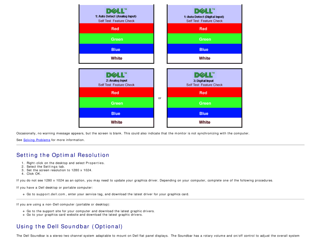 Dell 1708FP appendix Setting the Optimal Resolution, Using the Dell Soundbar Optional 