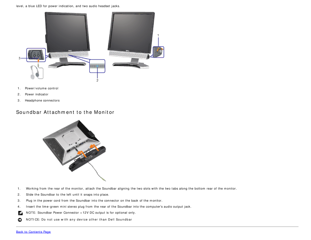 Dell 1708FP appendix Soundbar Attachment to the Monitor 