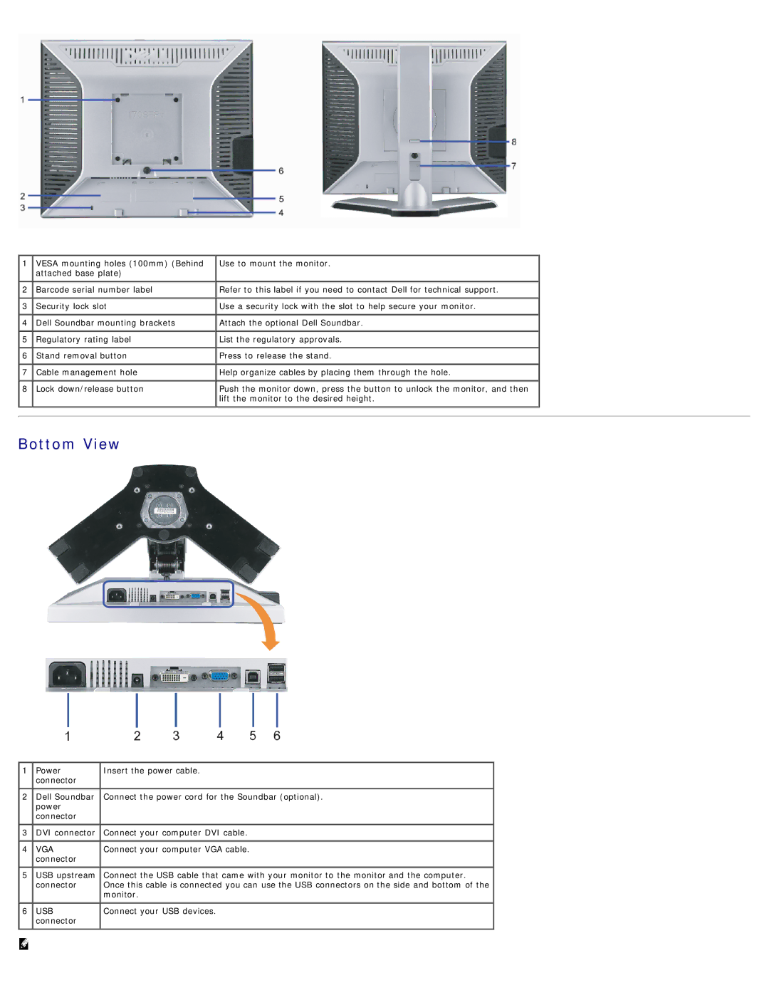 Dell 1708FP appendix Bottom View 