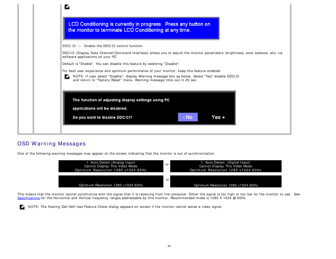 Dell 1708FP appendix OSD Warning Messages, Optimum Resolution 1280 x1024 60Hz 