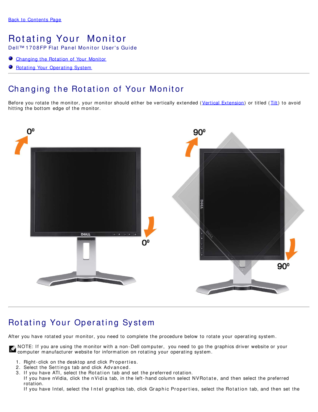 Dell 1708FP appendix Rotating Your Monitor, Changing the Rotation of Your Monitor, Rotating Your Operating System 
