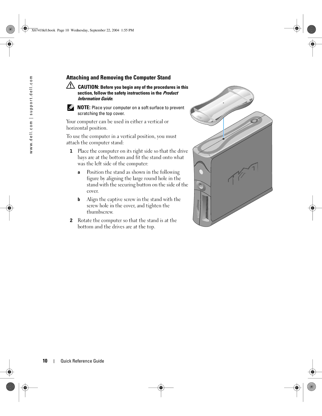 Dell 170L manual Attaching and Removing the Computer Stand 