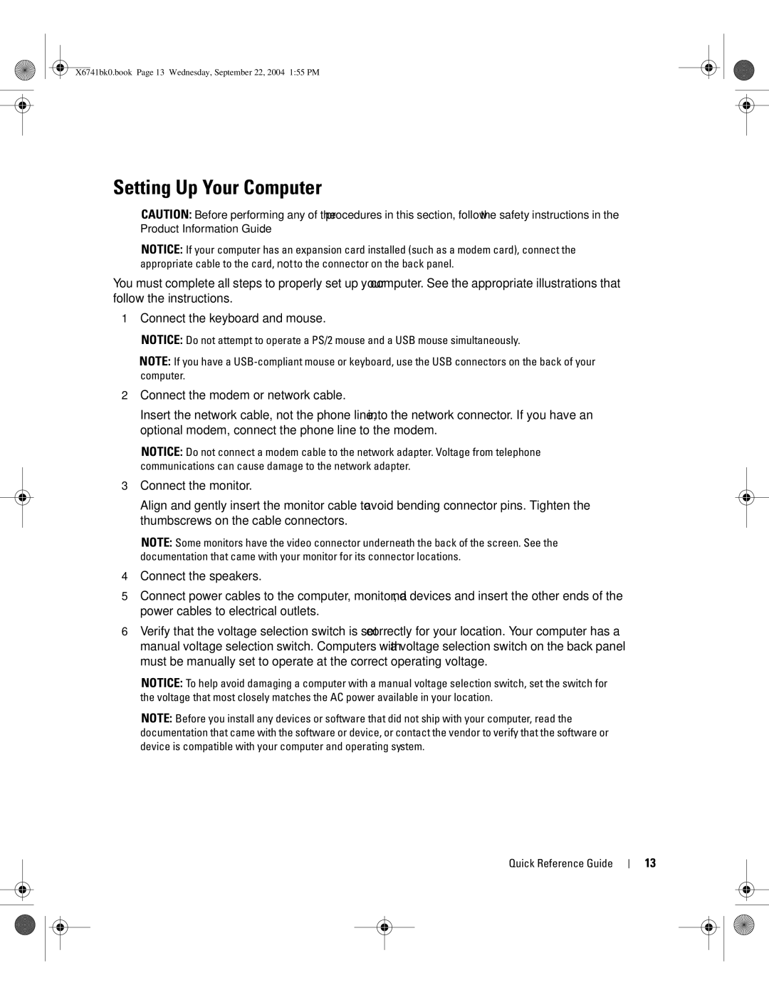 Dell 170L manual Setting Up Your Computer 