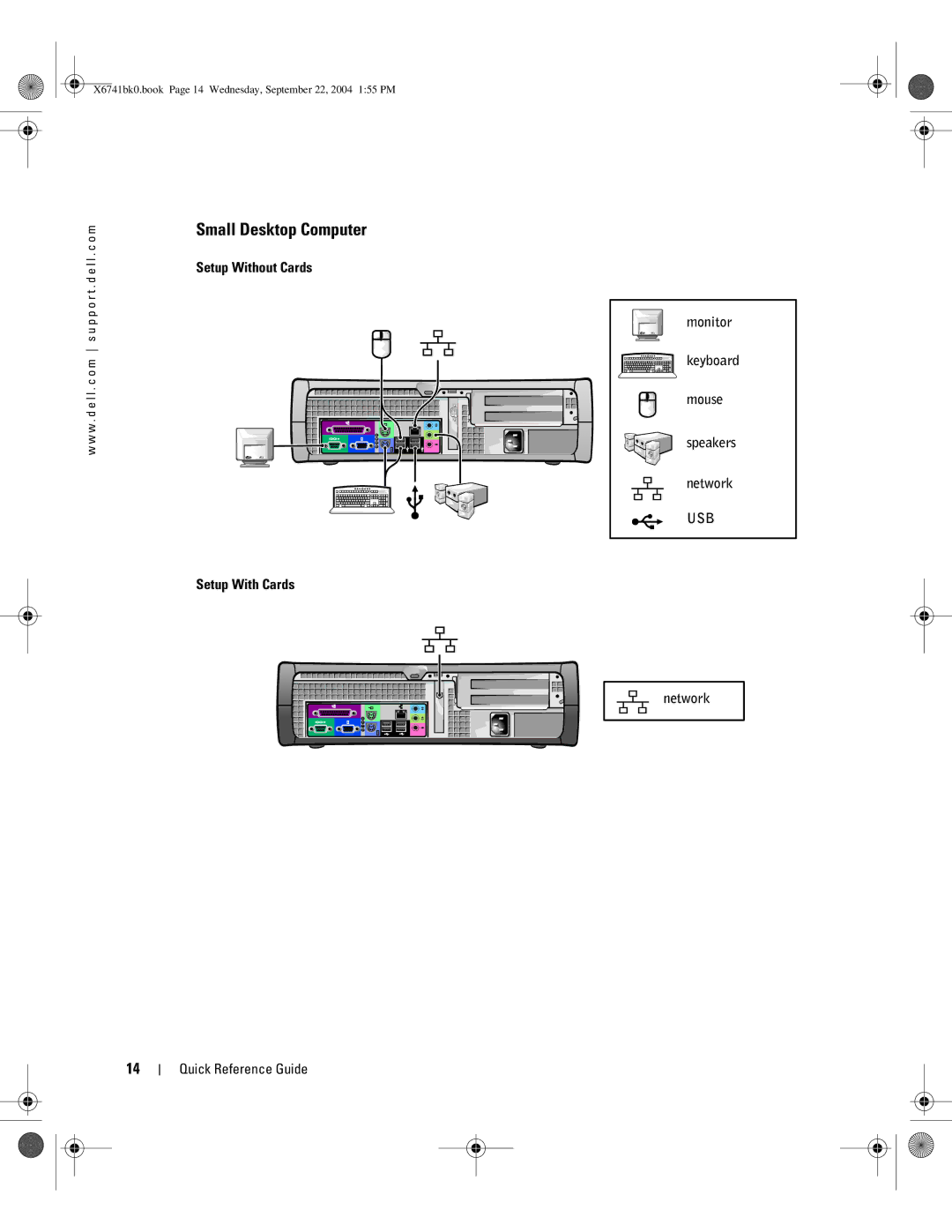 Dell 170L manual Small Desktop Computer, Setup Without Cards, Setup With Cards Quick Reference Guide Monitor, Network 