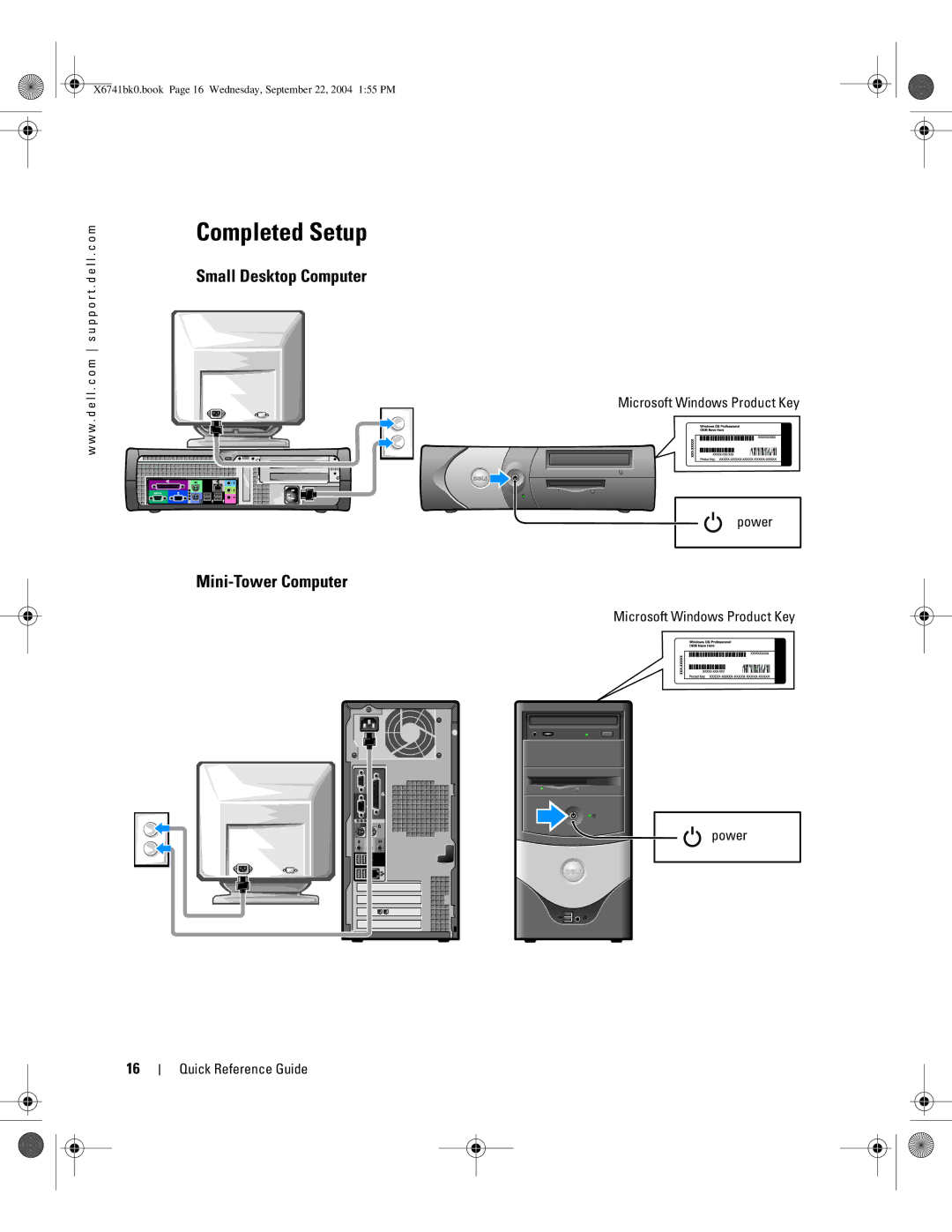 Dell 170L manual Completed Setup, Microsoft Windows Product Key Power Quick Reference Guide 