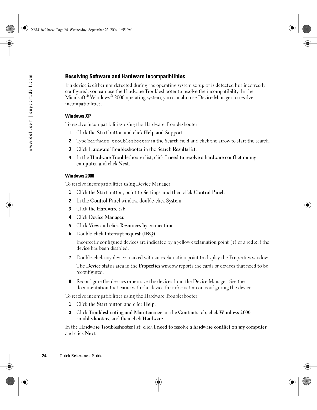 Dell 170L manual Resolving Software and Hardware Incompatibilities, Windows XP 