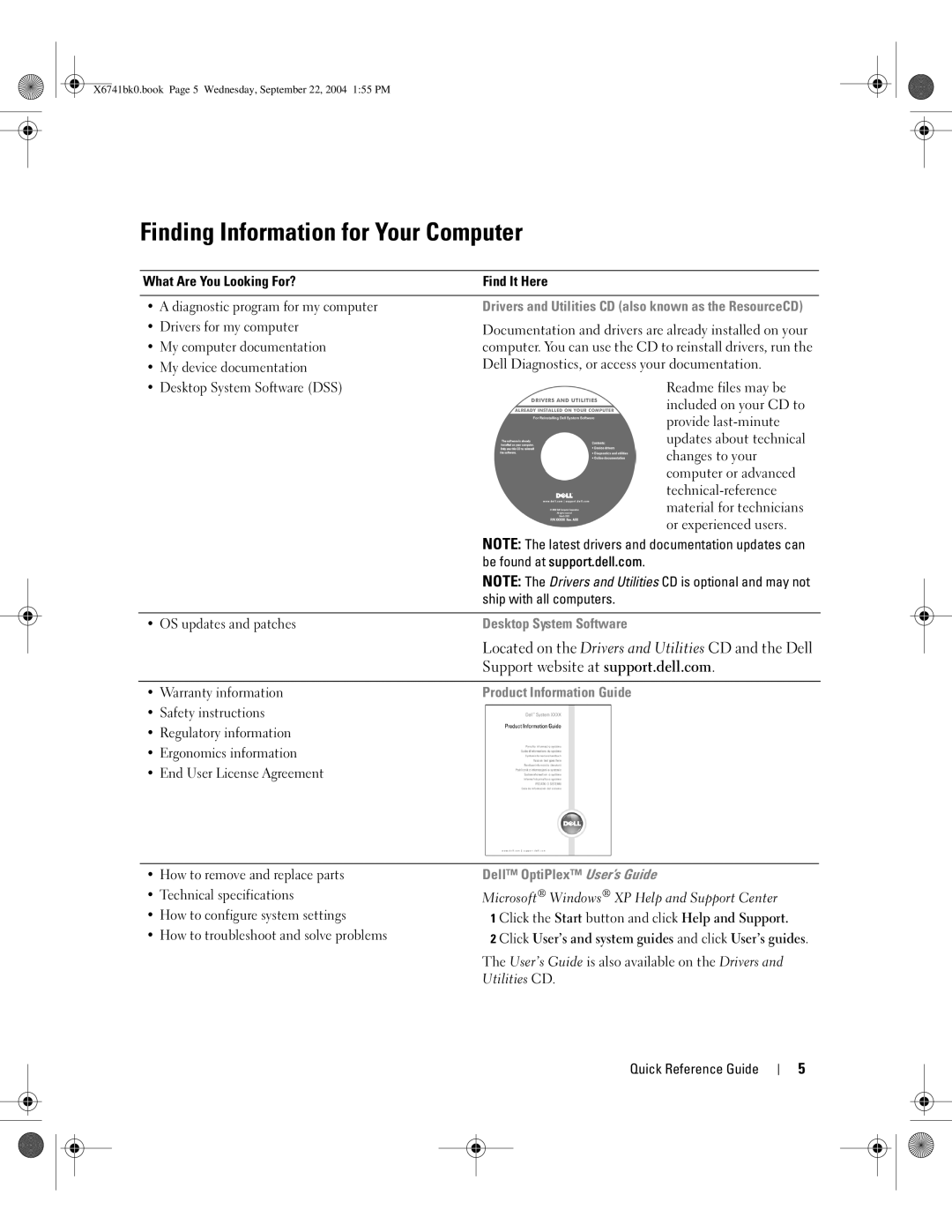 Dell 170L manual Finding Information for Your Computer 