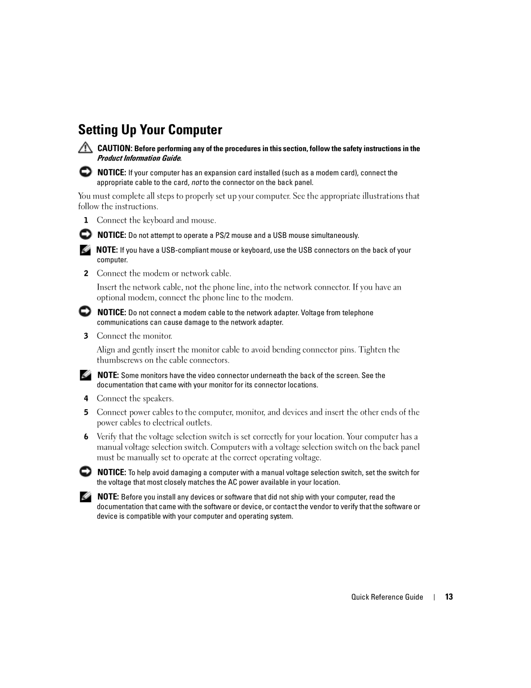 Dell 170L manual Setting Up Your Computer 