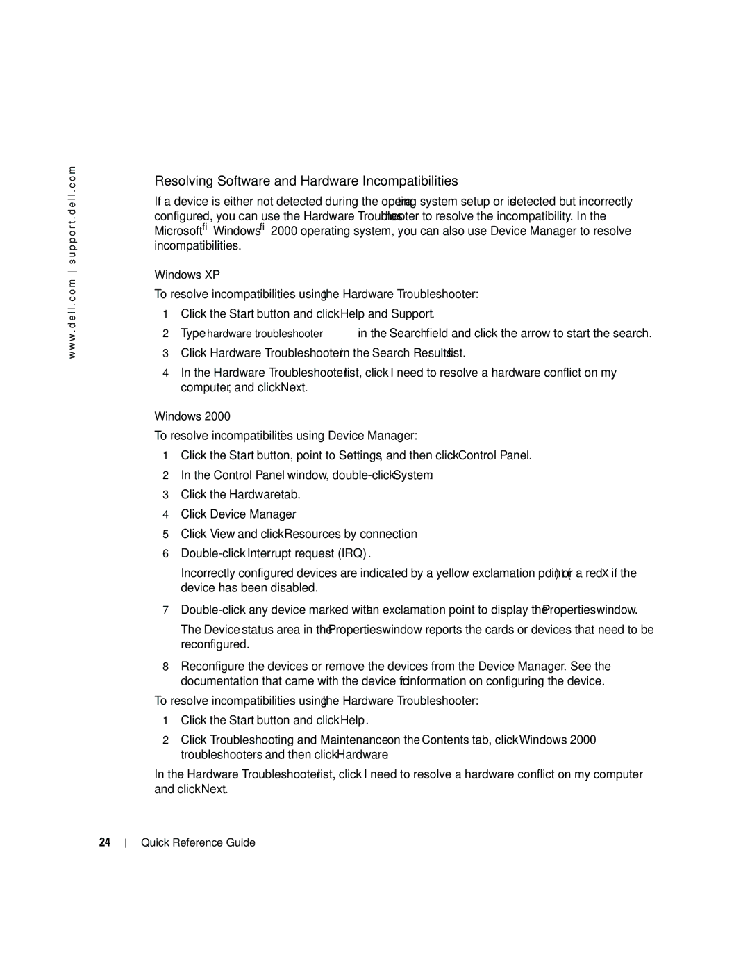 Dell 170L manual Resolving Software and Hardware Incompatibilities, Windows XP 