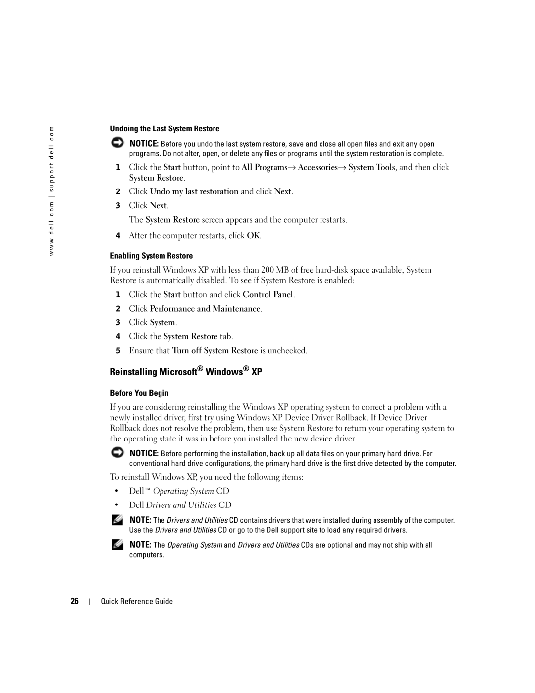 Dell 170L manual Reinstalling Microsoft Windows XP 