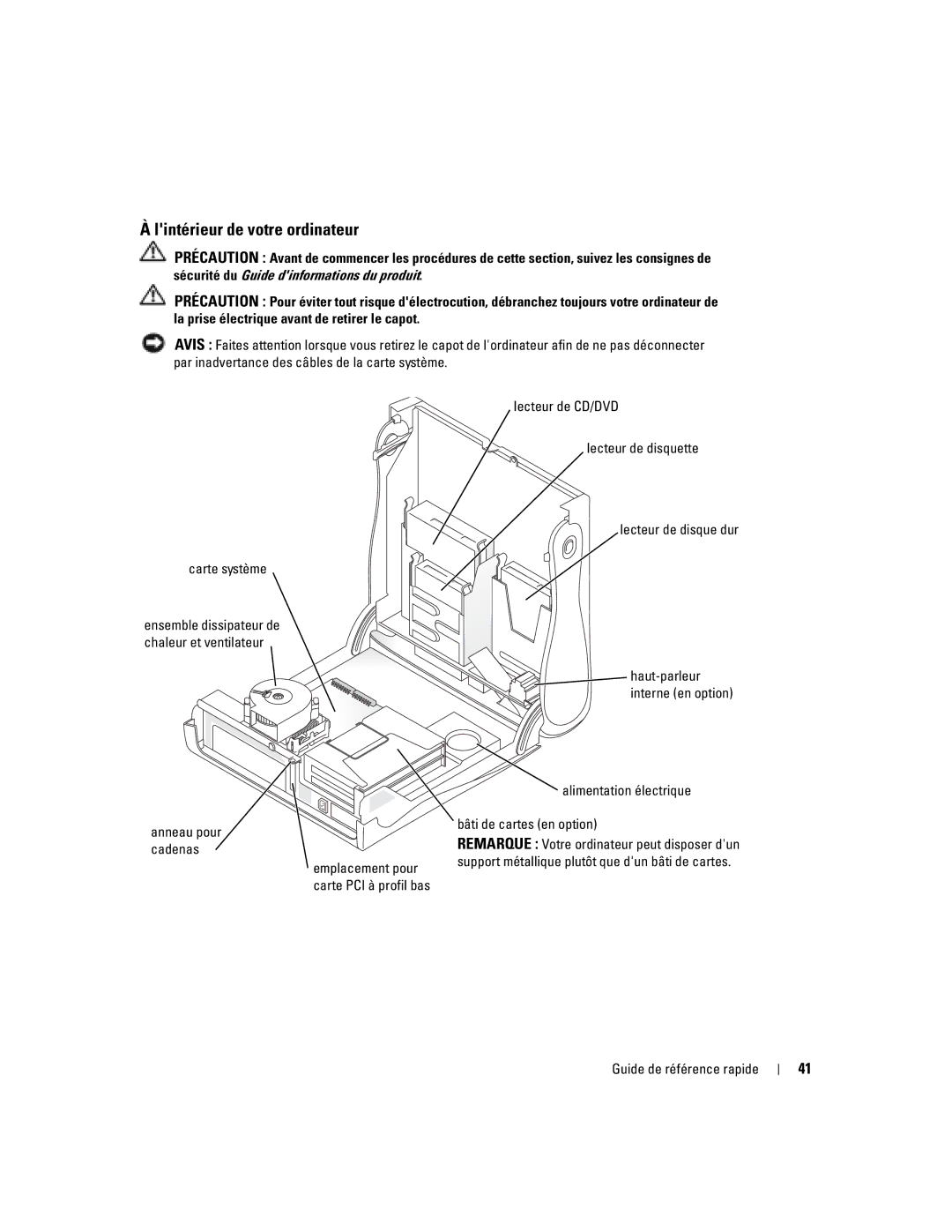 Dell 170L manual Lintérieur de votre ordinateur, Alimentation électrique Bâti de cartes en option 