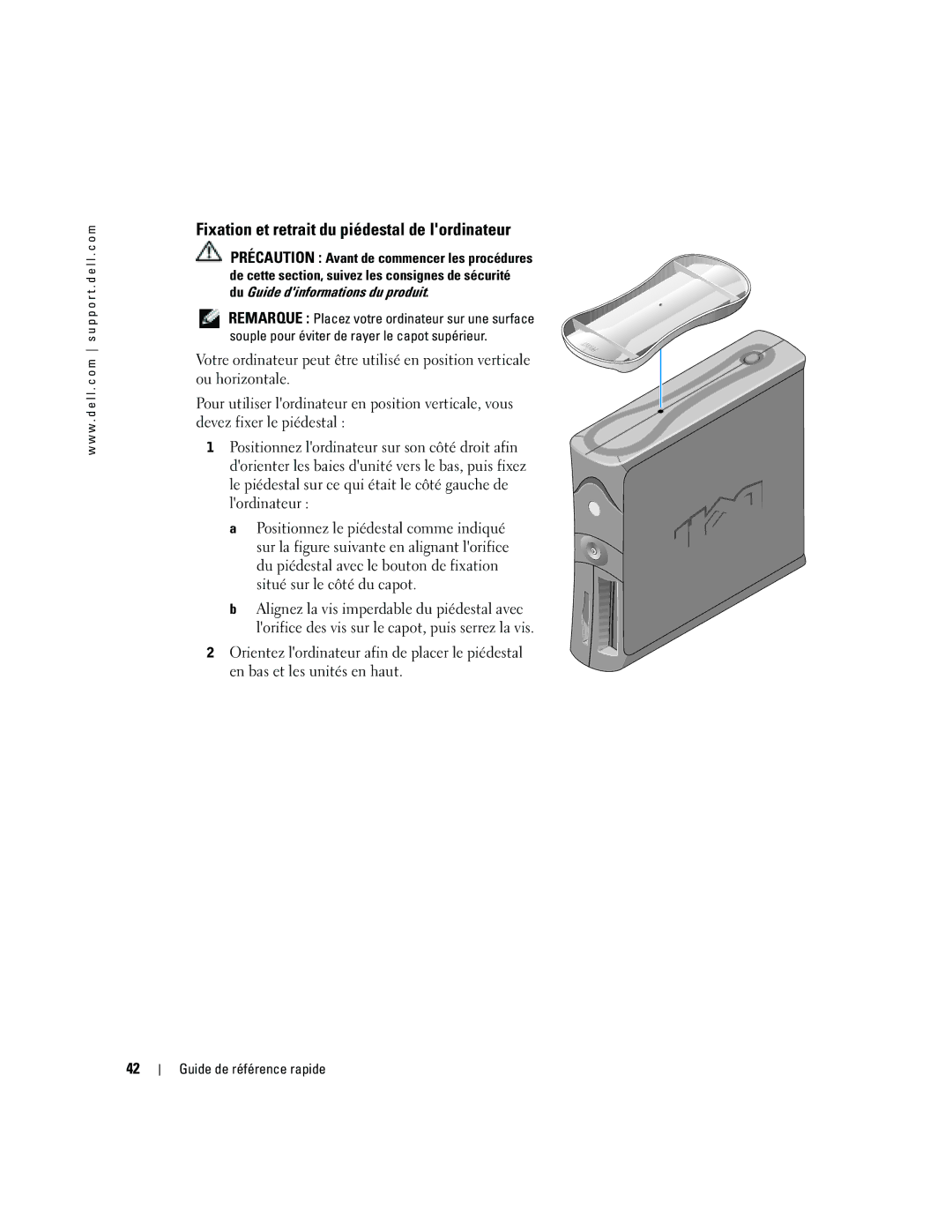 Dell 170L manual Fixation et retrait du piédestal de lordinateur 