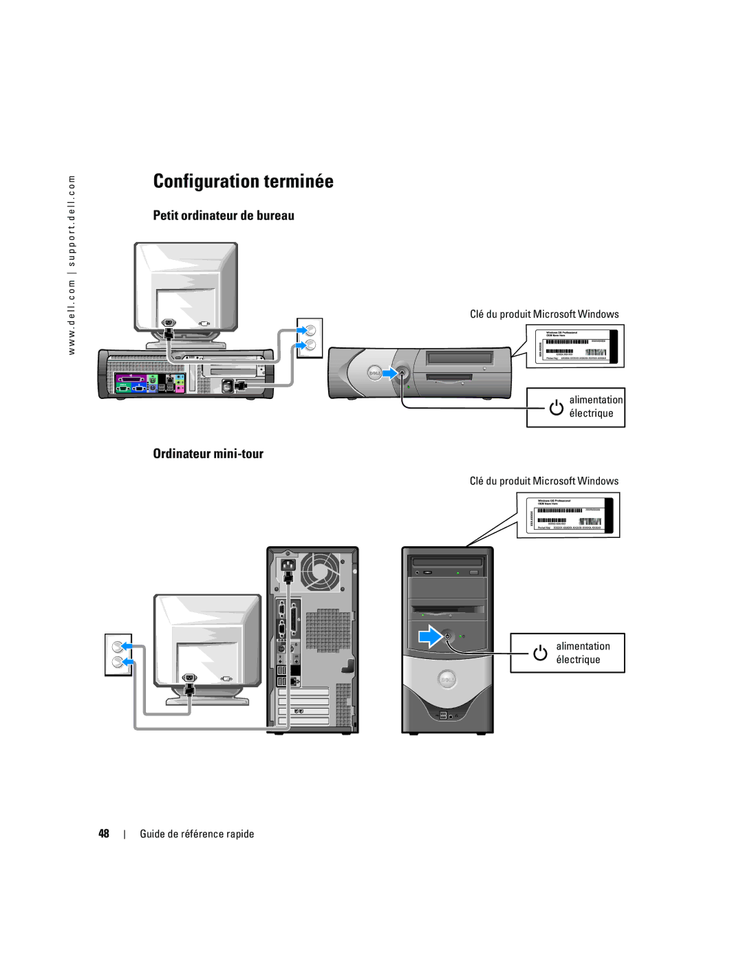 Dell 170L manual Configuration terminée, Ordinateur -tour, Clé du produit Microsoft Windows 