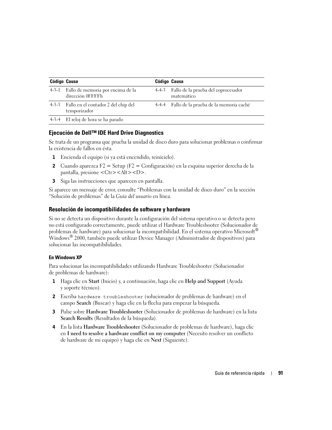 Dell 170L manual Ejecución de Dell IDE Hard Drive Diagnostics, Resolución de incompatibilidades de software y hardware 