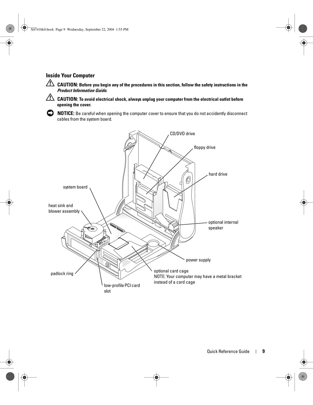 Dell 170L manual Inside Your Computer, heat sink and blower assembly, optional internal speaker 