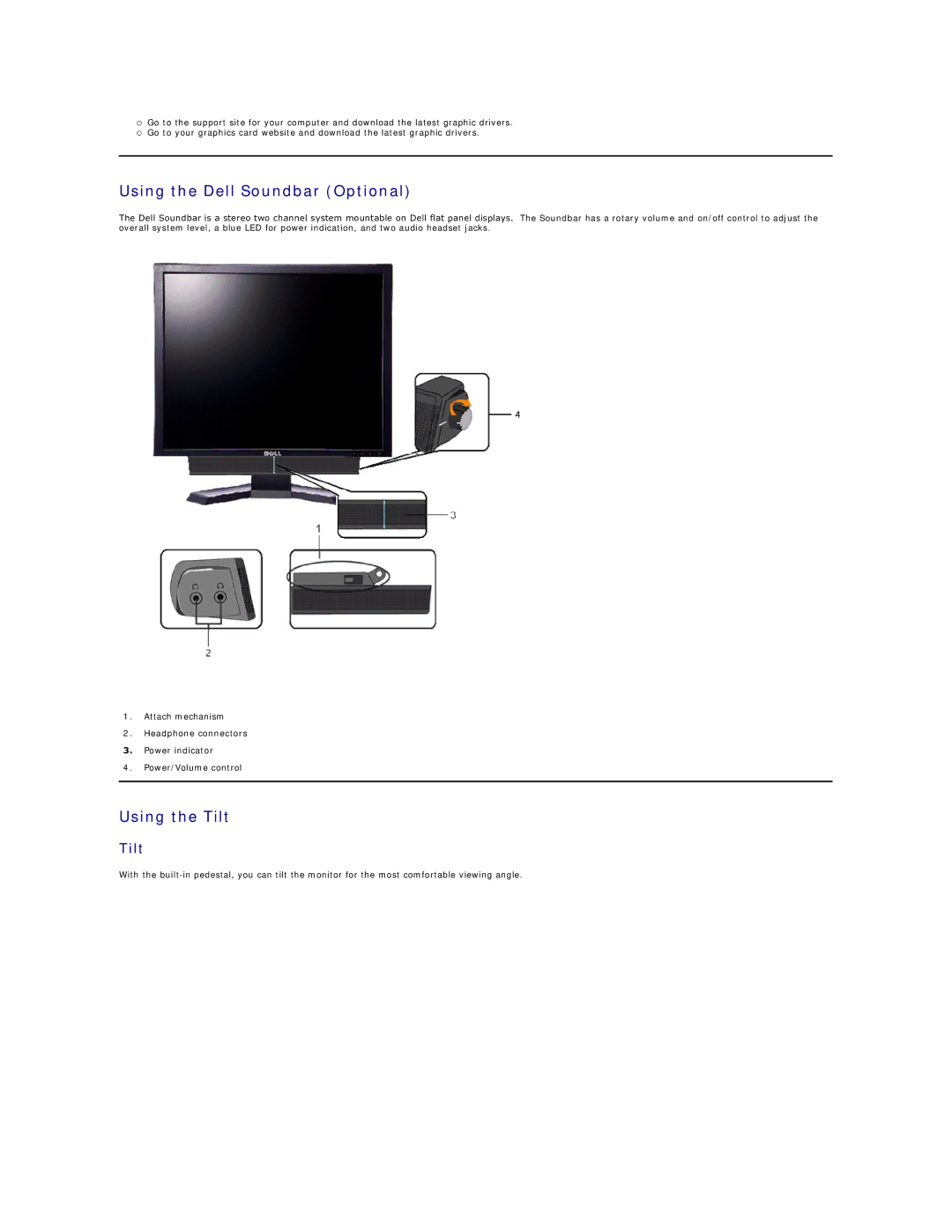 Dell 170S appendix Using the Dell Soundbar Optional, Using the Tilt 