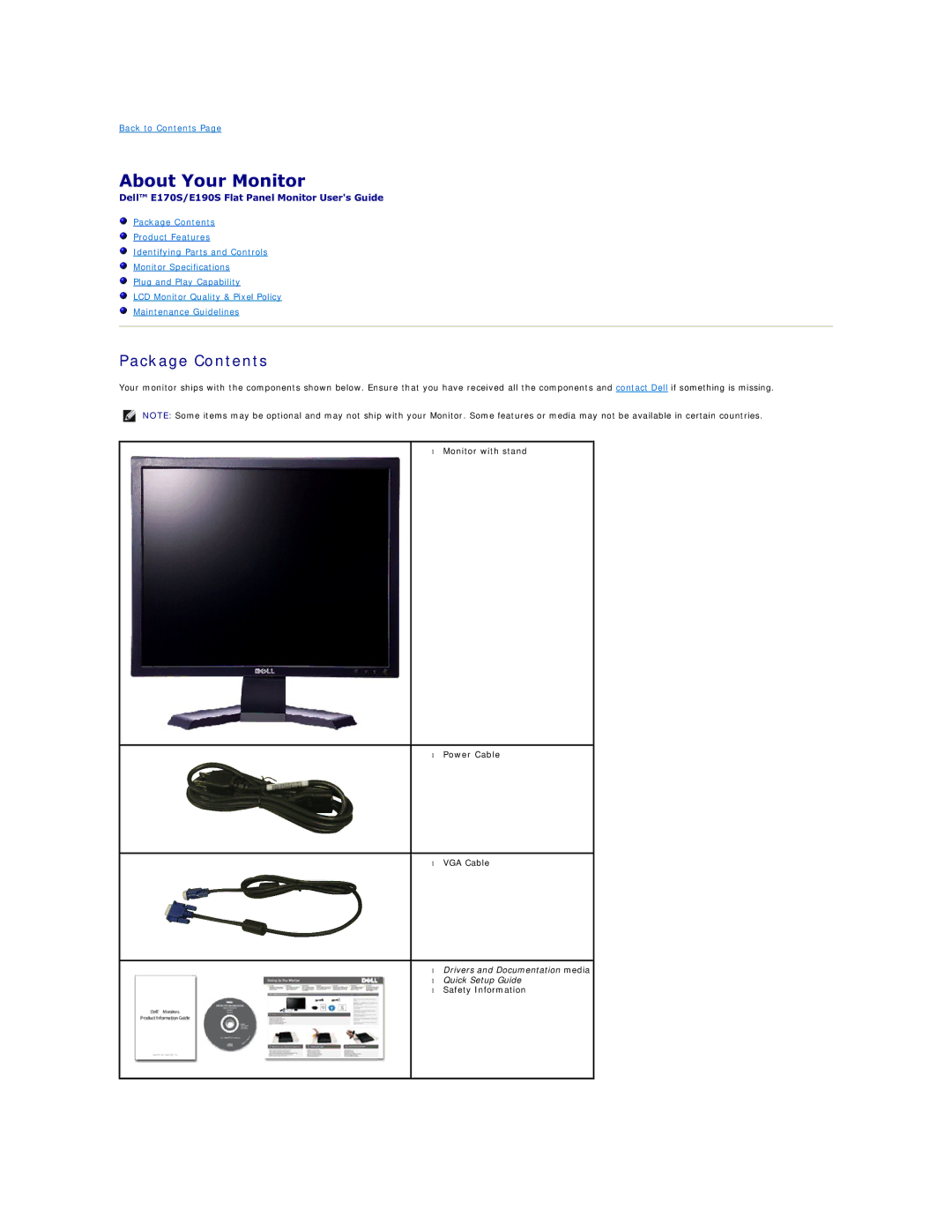 Dell 170S appendix About Your Monitor, Package Contents 