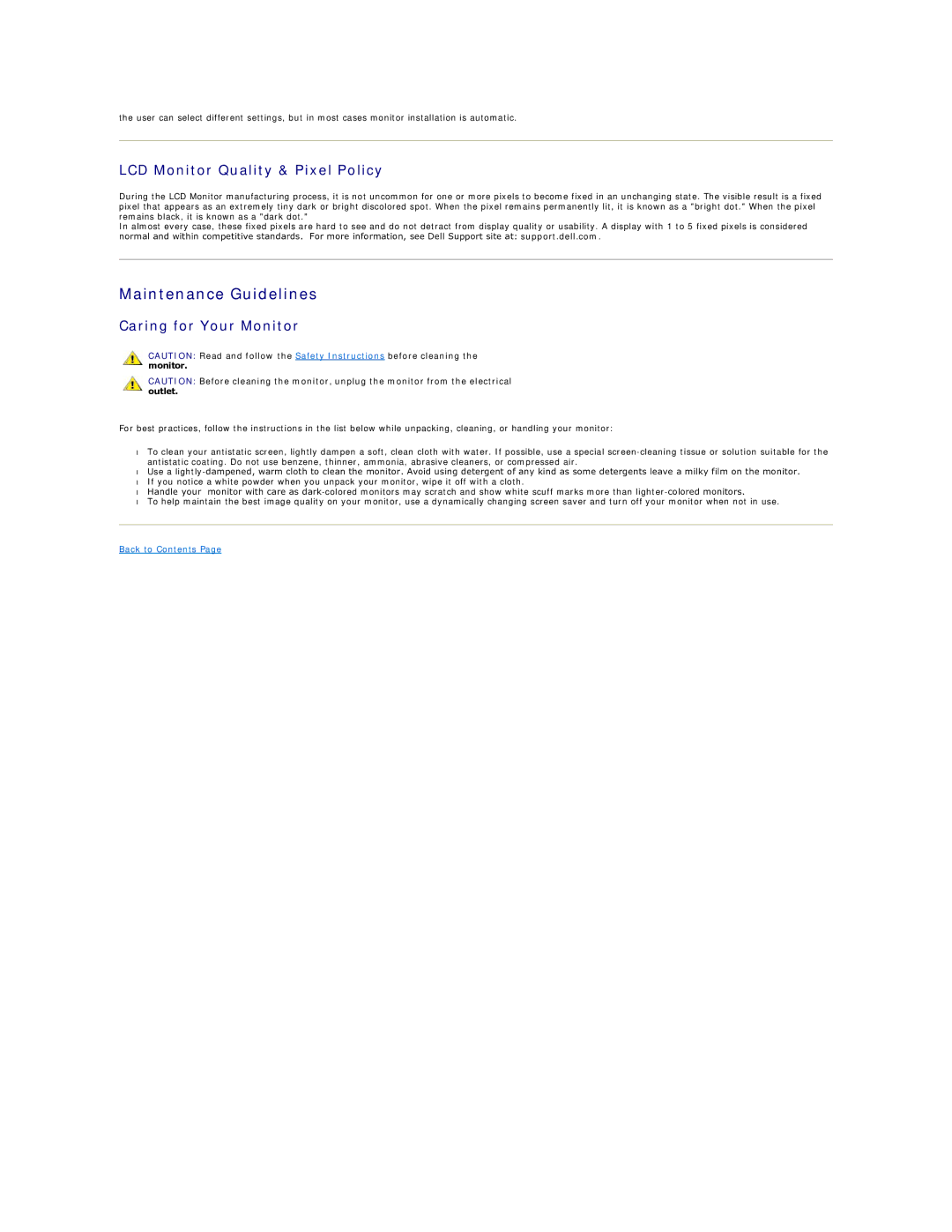 Dell 170S appendix Maintenance Guidelines, LCD Monitor Quality & Pixel Policy, Caring for Your Monitor 