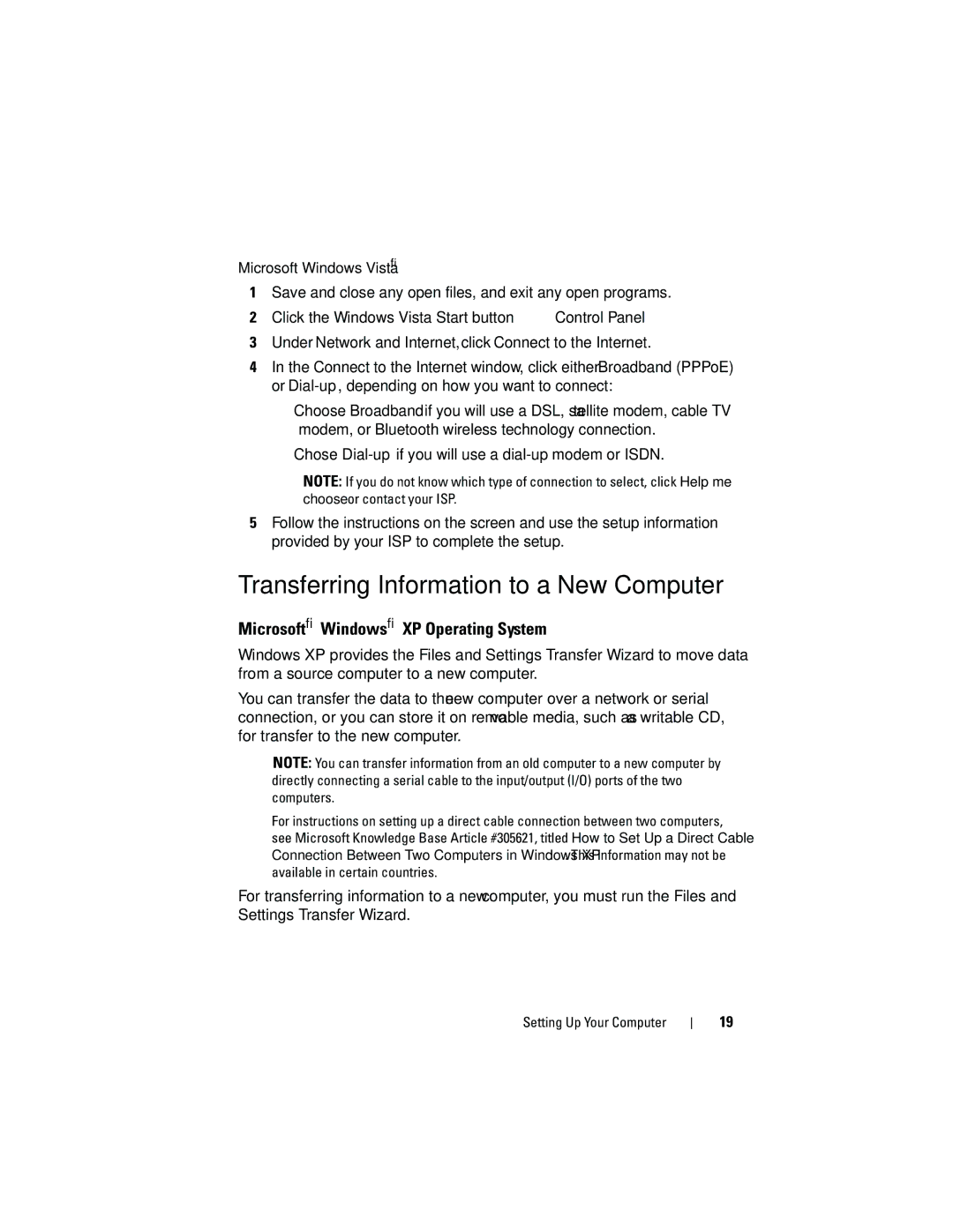 Dell 1310, 1710 Transferring Information to a New Computer, Microsoft Windows XP Operating System, Microsoft Windows Vista 