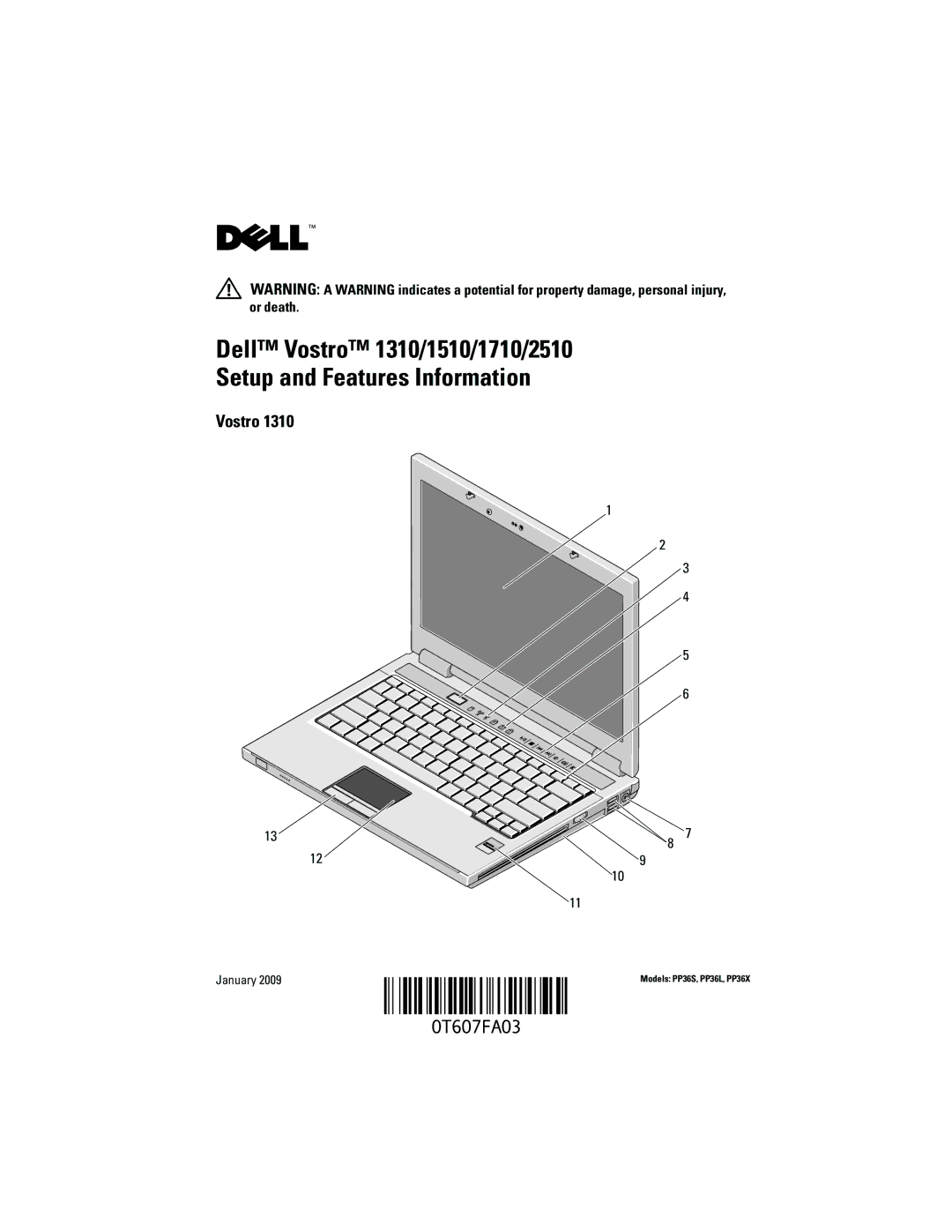 Dell 2510, 1710, 1510, 1310 manual Vostro 