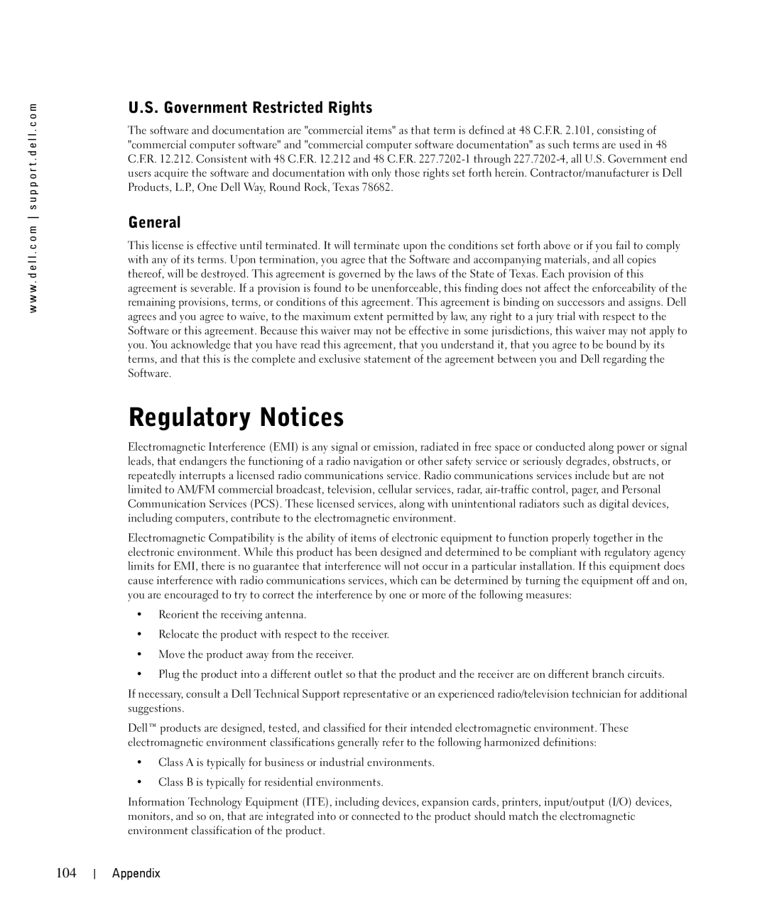 Dell 1710n owner manual Regulatory Notices, Government Restricted Rights, General 