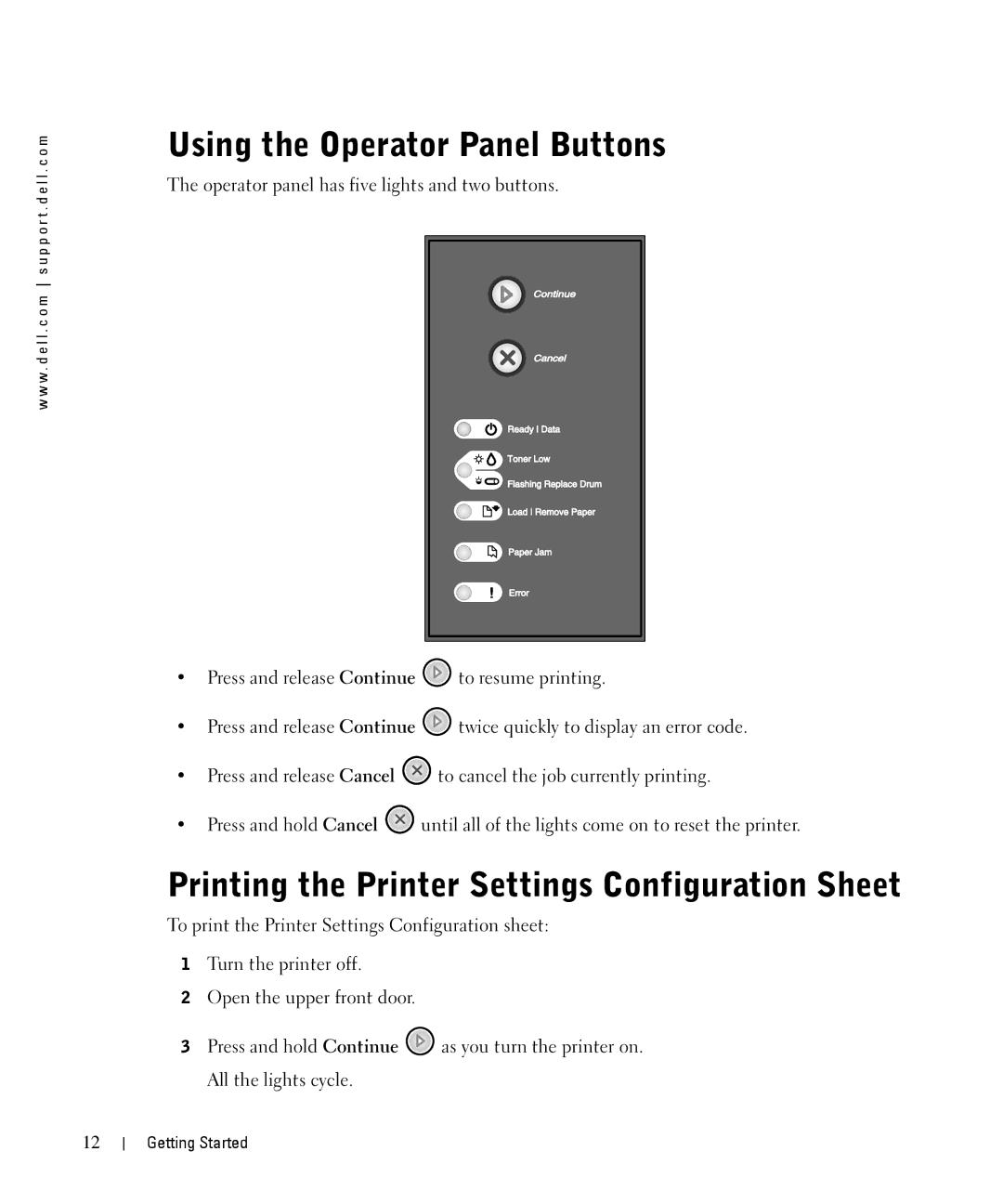 Dell 1710n owner manual Using the Operator Panel Buttons, Printing the Printer Settings Configuration Sheet 