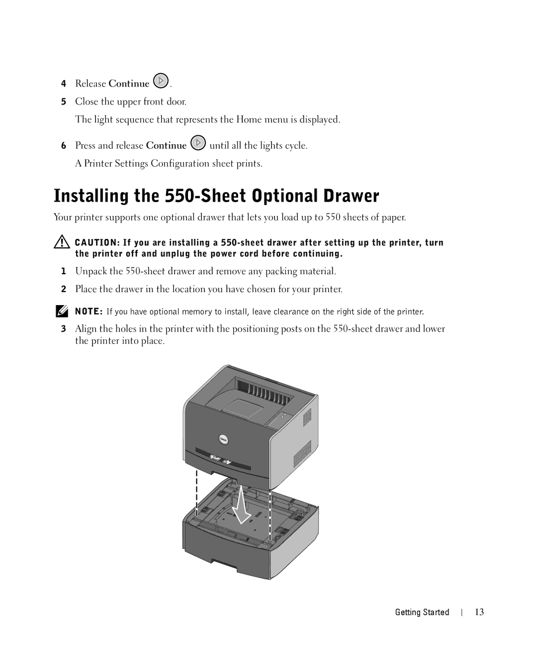 Dell 1710n owner manual Installing the 550-Sheet Optional Drawer 