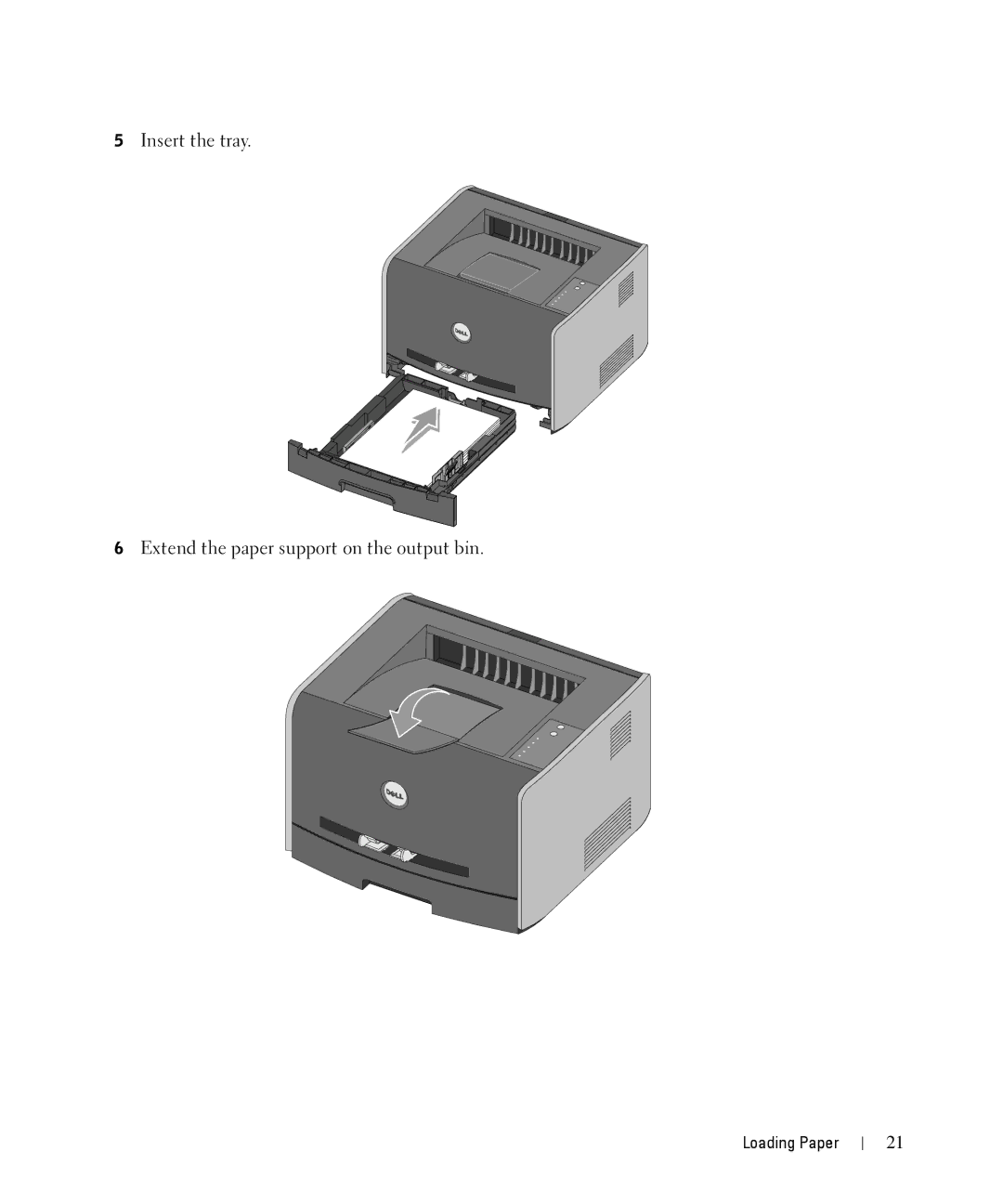 Dell 1710n owner manual Insert the tray Extend the paper support on the output bin 