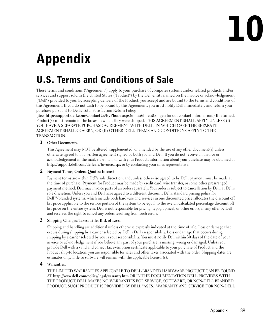 Dell 1710n owner manual Appendix, Terms and Conditions of Sale 