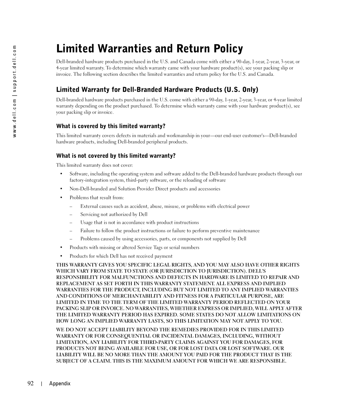 Dell 1710n owner manual Limited Warranties and Return Policy, What is covered by this limited warranty? 