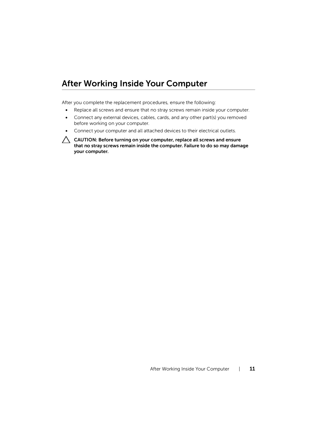 Dell 17/17R manual After Working Inside Your Computer 