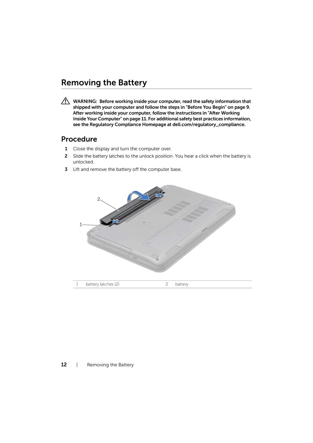 Dell 17/17R manual Removing the Battery, Procedure 