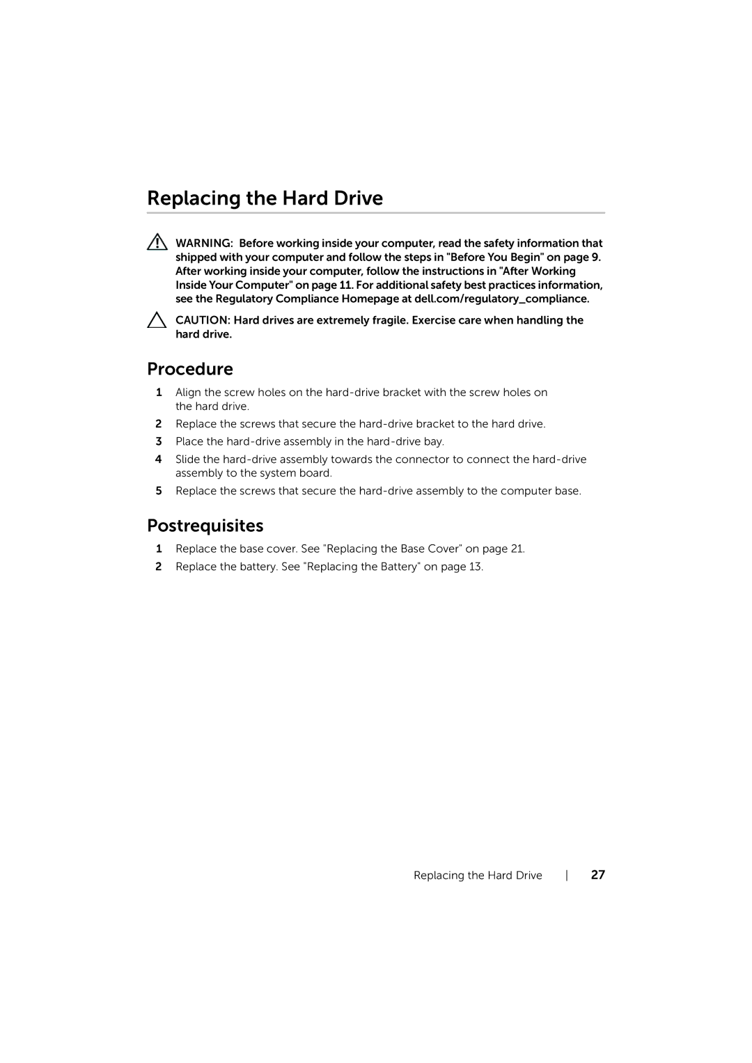 Dell 17/17R manual Replacing the Hard Drive 