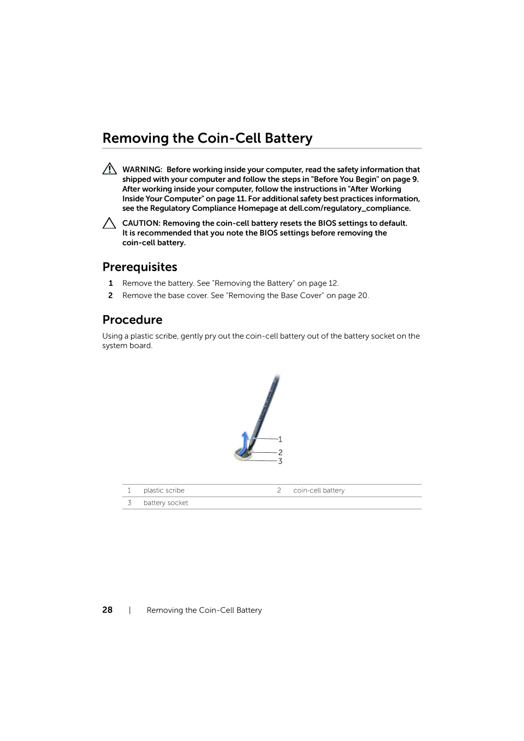 Dell 17/17R manual Removing the Coin-Cell Battery 